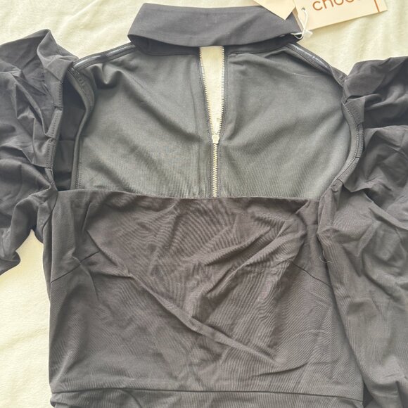 NWT Long Sleeve Black Mini Dress with Zip Up Back and Choker Neck - Picture 3 of 7